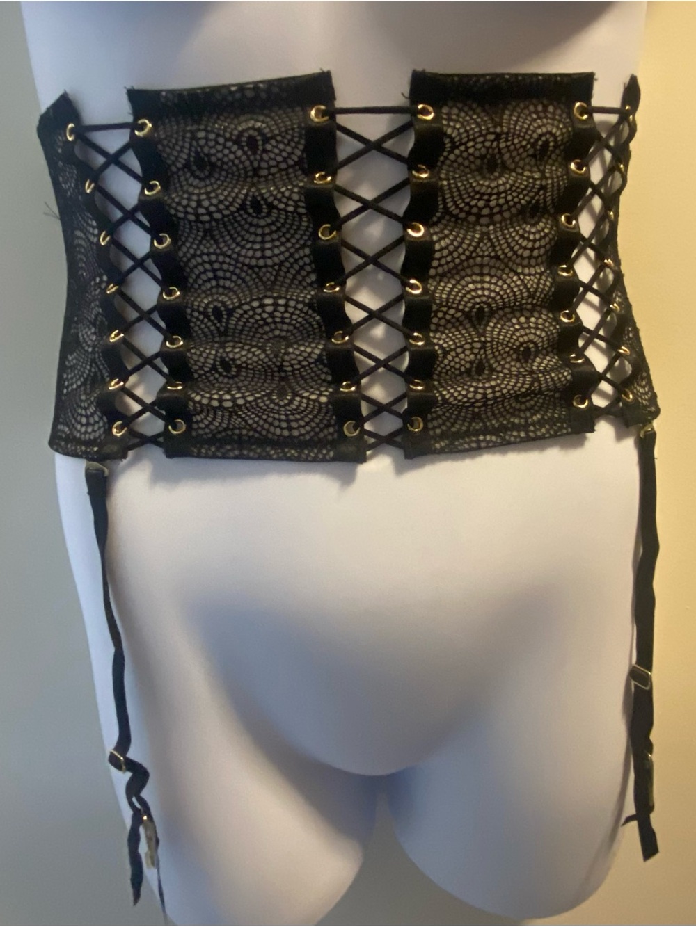 NTW Playful Promises Black Waspie w Grommet Lacing & Detachable Garters